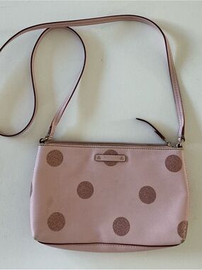 Kate Spade New York Pink Glitter Polka Dot Crossbody Purse Small Saffiano Leathe